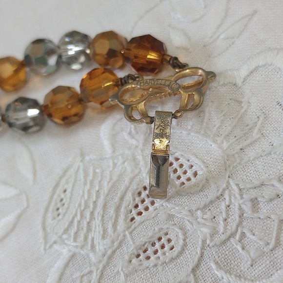 Vintage MARVELLA 2- Strand Deep Amber, grey faceted Crystal glass Beads BRACELET - Picture 9 of 9